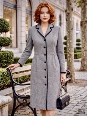 VTG 70s Kiva Ltd Tweed Houndstooth Midi Coat Blazer Dress ILGWU Size 14